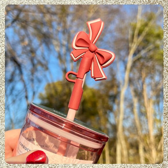 🎄🎀 NWT Starbucks 2025 Holiday Pink/Mauve Speckled Glass Tumbler w/ Bow Topper - Picture 7 of 10